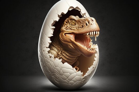Egg with a Tyrannosaurus rex embryo illustration. Generative AI