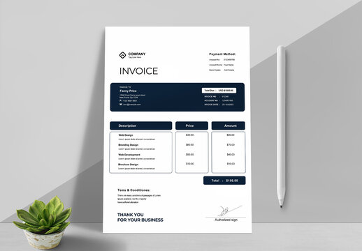 Dark Blue Invoice Design Template