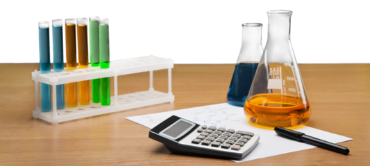 Test tubes with colorful liquids on a desk