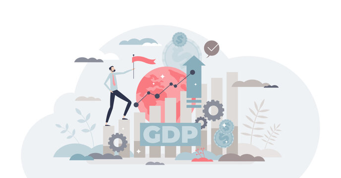 Gross domestic product or GDP as country financial rating tiny person concept, transparent background. Macroeconomic term for potential national budget earnings illustration.