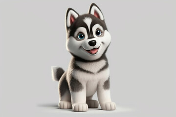 Fototapeta premium Siberian Husky dog on a white background. Adorable fluffy animal. Generated by generative AI.