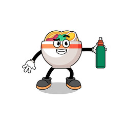 noodle bowl illustration cartoon holding mosquito repellent