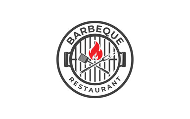 Obraz premium Fire Flame Vintage Retro BBQ Grill, Barbecue, Barbeque Label Stamp Logo design template