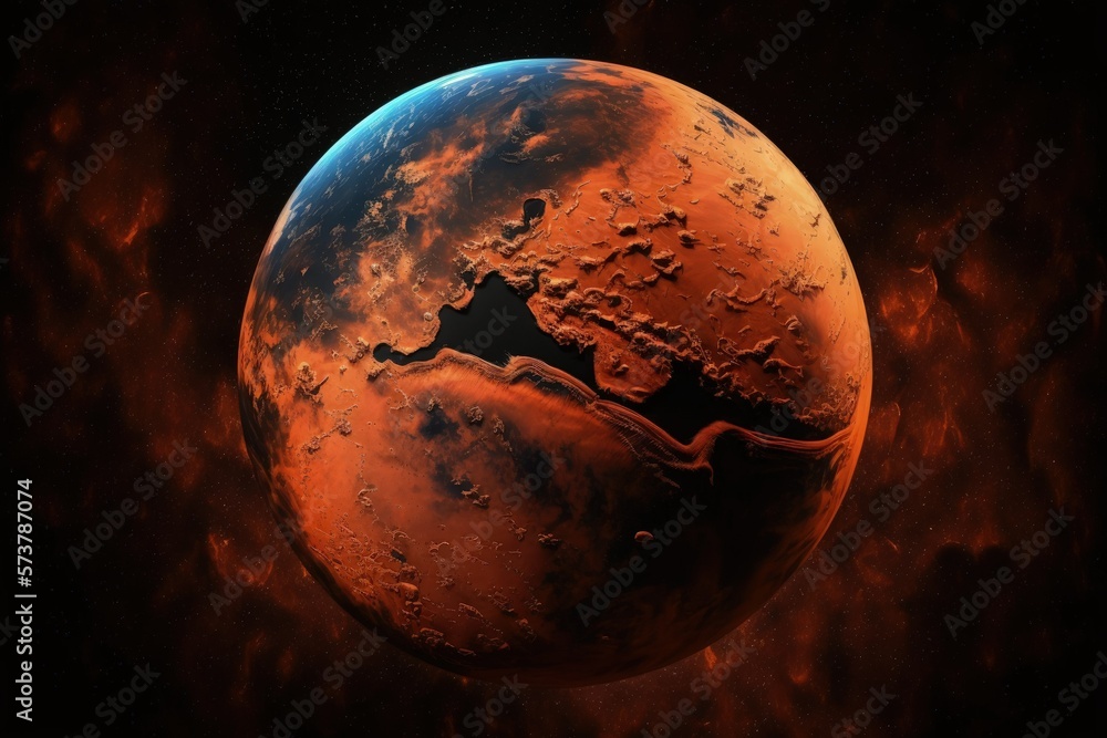Poster planetary for mars. globe flat style mars texture map. geometrical representation of the world space