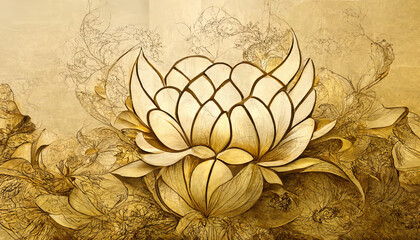 Luxurious background design with golden lotus, Lotus flowers line art design for wallpaper. Generative Ai