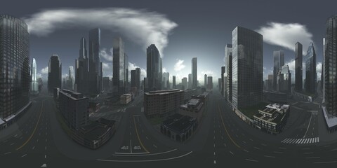 City panorama, cityscape. HDRI, environment map , Round panorama, spherical panorama, equidistant projection, panorama 360