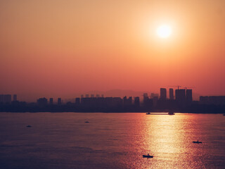 Fototapeta premium Sunset landscape of Yangze river in Nanjing city,Jiangsu province,China