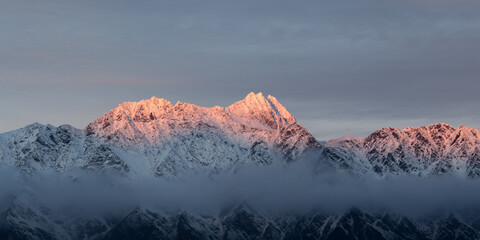 The Remarkables in Queenstown New Zealand in the winter at sunset