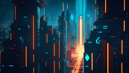 Futuristic Metropolis View. Buildings from the future megapolis. Generative AI illustration