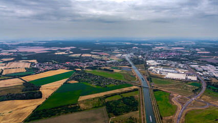 Aerial view of the Mittelland Canal and Haldensleben