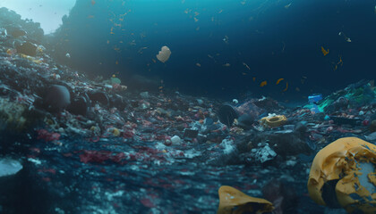 Fototapeta na wymiar Plastic garbage on a ocean (Created Using Generative AI)
