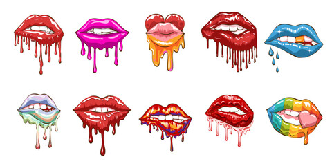 Dripping lips vector set collection graphic clipart design