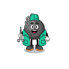 Illustration of wrecking ball mascot as a surgeon