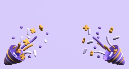 Fototapeta premium Party popper icon with confetti. Exploding party popper. Birthday and anniversary cone popper. Firecracker explodes. 3d render illustration