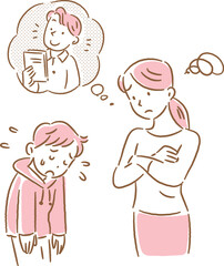 よその子と比べて男の子を叱る若いお母さん