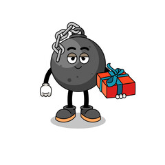 wrecking ball mascot illustration giving a gift