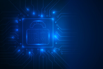 binary code protection technology abstract. futuristic digital padlock security and privacy background.
