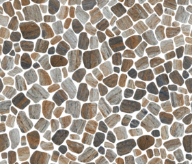 Seamless background of stone road or wall. Infinitely repeating cobblestone and pebbles. Texture for the design of the facade or plinth