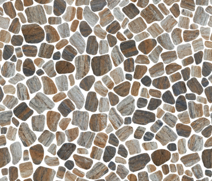 Seamless background of stone road or wall. Infinitely repeating cobblestone and pebbles. Texture for the design of the facade or plinth