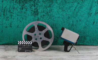 old film reel and clapperboard