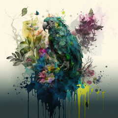 Parrot in bright colors, watercolor- generated by Generative AI