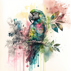 Parrot in bright colors, watercolor- generated by Generative AI