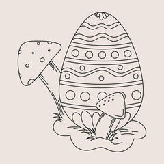 Easter Egg and Mushroom Line Art Illustrtion