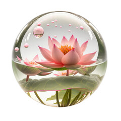 lotus in glass ball , isolated on transparent background cutout , generative ai