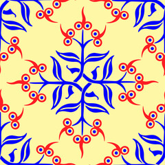 Seamless repeatable pattern. Leaves and flowers. Modern geometric Folk style. Colorful and smart graphic design. Vector EPS10. 