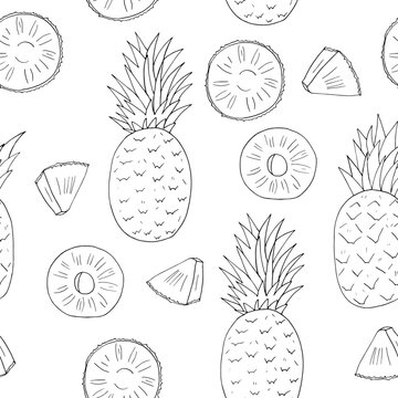 pineapple seamless pattern hand drawn in doodle style.