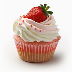 Strawberry Cupcake, Isolated on White Background, Product Mockup - Generative AI