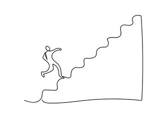 Growing graph in continuous line drawing style. Line art business chart icon with person. Vector illustration. Abstract background