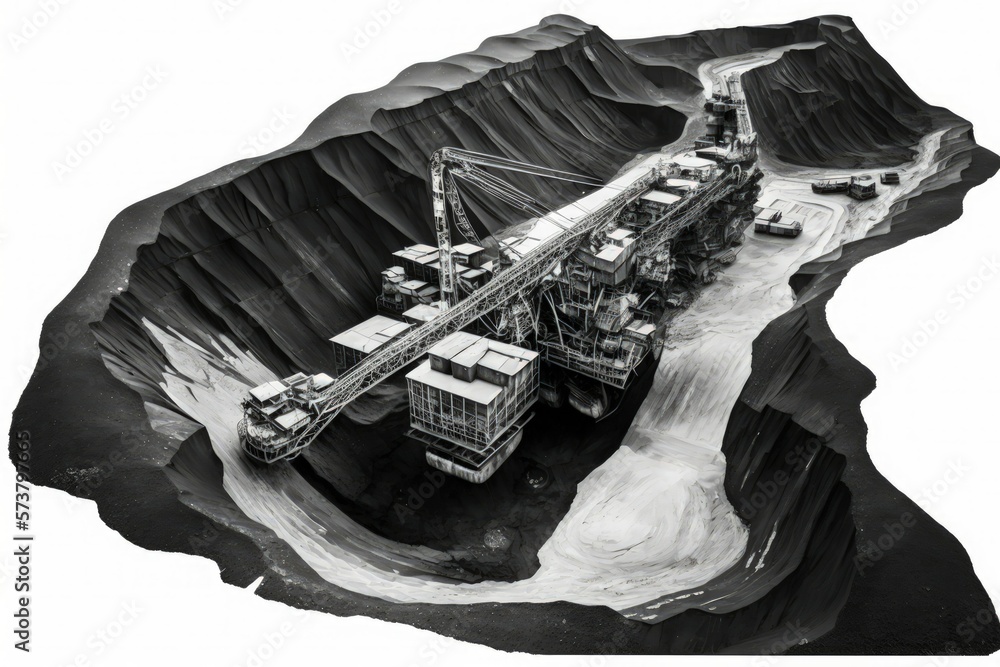 Poster as seen from above an open pit mine used in the coal extraction business. generative ai