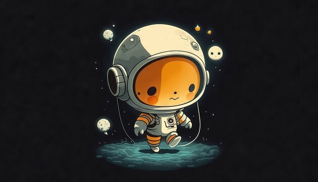  an astronaut is standing on the moon with a space suit on and planets in the sky behind him, with a black background and a black background.  generative ai