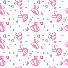 Hand drawn colorful bees. Summer meadow collection. Beautiful design for your textile, paper, cards, web page background. Vector seamless pattern.