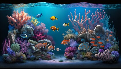Obraz na płótnie Canvas A vibrant reef tank with a variety of coral