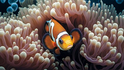 A playful clownfish swimming
