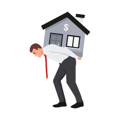 Fototapeta na wymiar Desperate businessman carry a heavy home. Business concept. Flat vector illustration isolated on white background