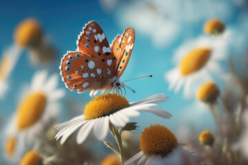 Butterfly on daisy flowers