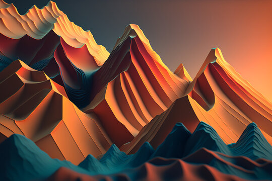 a group of mountains with a sunset in the background, desktopography b Generative AI