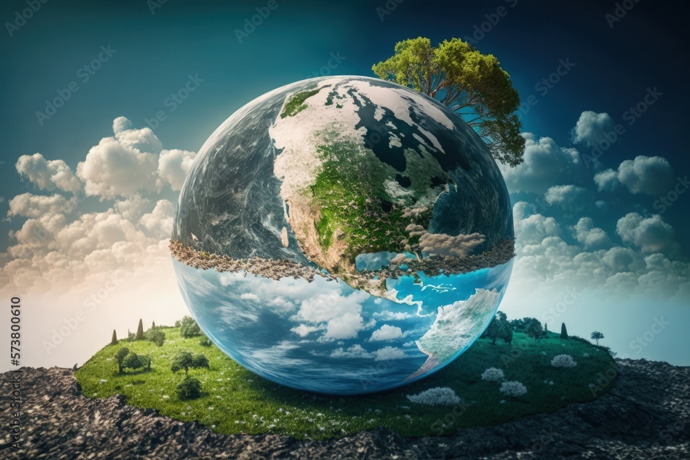 Canvas Prints the idea of achieving carbon neutrality with zero net emissions. earth in closeup against a natural 