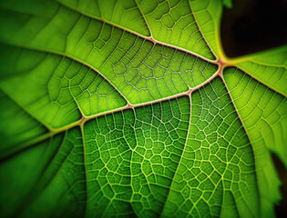 Close up of green leaf with very detailed veins