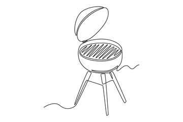 Single one line drawing BBQ Grill. Cooking utensil concept. Continuous line draw design graphic vector illustration.