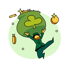 St.Patrick 's Day. Leprechaun with a pot of gold coins. Traditional national character of Irish folklore. Element of the set of leprechauns 04. Festive collection. Isolated on white background