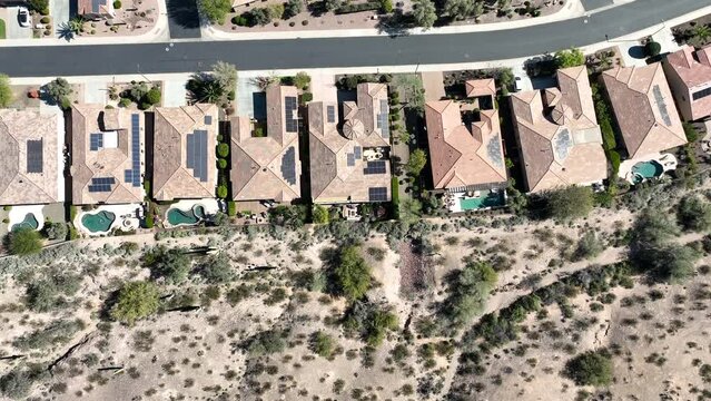 Lowering aerial view of the Vistancia planned community in Peoria, Arizona.