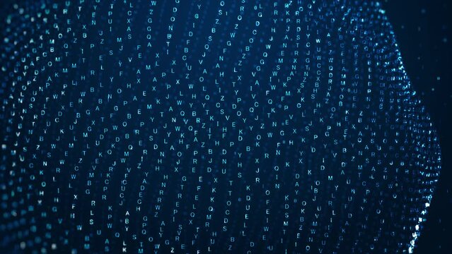 Chatbot Chat concept with Artificial Intelligence. Looped distortion waves sphere of alphabet particles. Abstract technology, artificial intelligence by enter command prompt for generates something. 