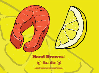 Fish and lemon hand drawn illustration