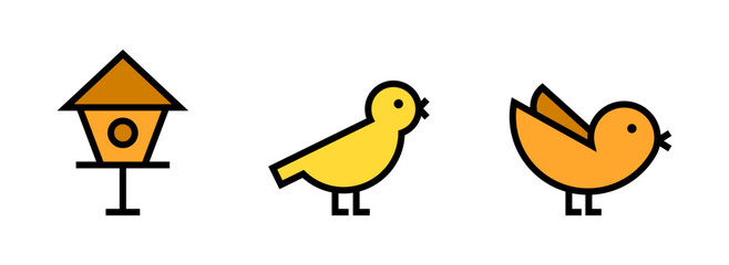 icon line fill color birds and bird house. editable color.