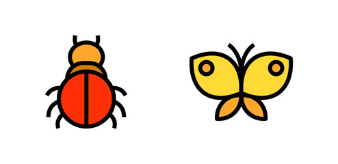 icon line fill color beetle and butterfly. editable color.