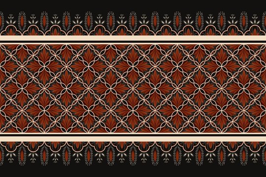 Ethnic oriental floral border pattern. Illustration geometric ethnic floral red-black color seamless pattern border ornaments. Ethnic surface pattern design for fabric, home decoration elements.